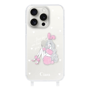 iPhone15ProMax ストラップクリアケース ピンクバニー クリア