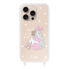 iPhone16Pro ストラップクリアケース ピンクバニー クリア