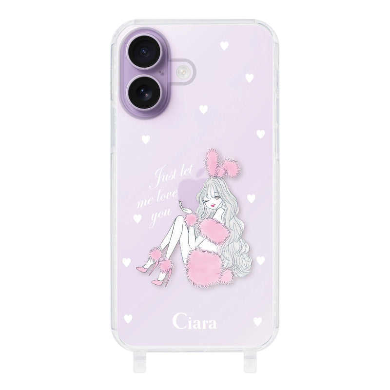 iPhoneケース  ストラップクリアケース ピンクバニー