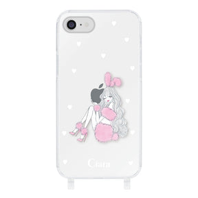 iPhone7/8 ストラップクリアケース ピンクバニー クリア