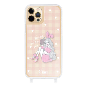 iPhone11Pro ストラップクリアケース ピンクバニー ピンクチェック