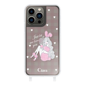 iPhone13Pro ストラップクリアケース ピンクバニー ピンクチェック