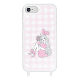 iPhoneSE2/SE3 ストラップクリアケース ピンクバニー ピンクチェック