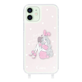 iPhone12mini ストラップクリアケース ピンクバニー ピンク