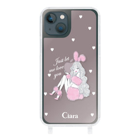 iPhone13mini ストラップクリアケース ピンクバニー ピンク
