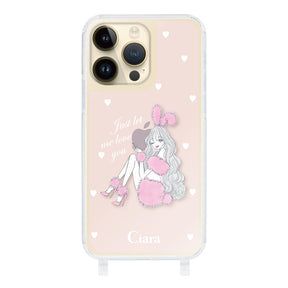 iPhone14Pro ストラップクリアケース ピンクバニー ピンク