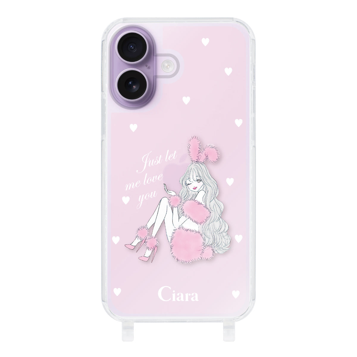 iPhone17 ストラップクリアケース ピンクバニー ピンク