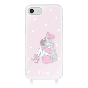 iPhone7/8 ストラップクリアケース ピンクバニー ピンク