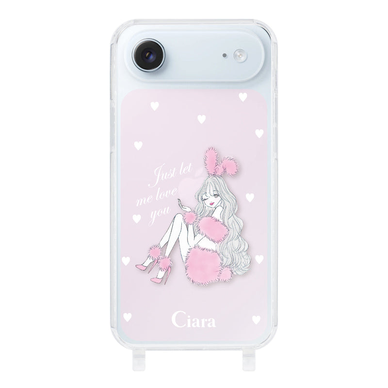 iPhoneケース  ストラップクリアケース ピンクバニー