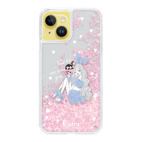 iPhone14Plus グリッター オイルクリアケース ブルーバニー ピンク