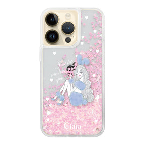 iPhone14Pro グリッター オイルクリアケース ブルーバニー ピンク