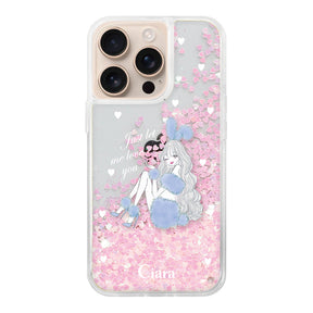 iPhone16Pro グリッター オイルクリアケース ブルーバニー ピンク