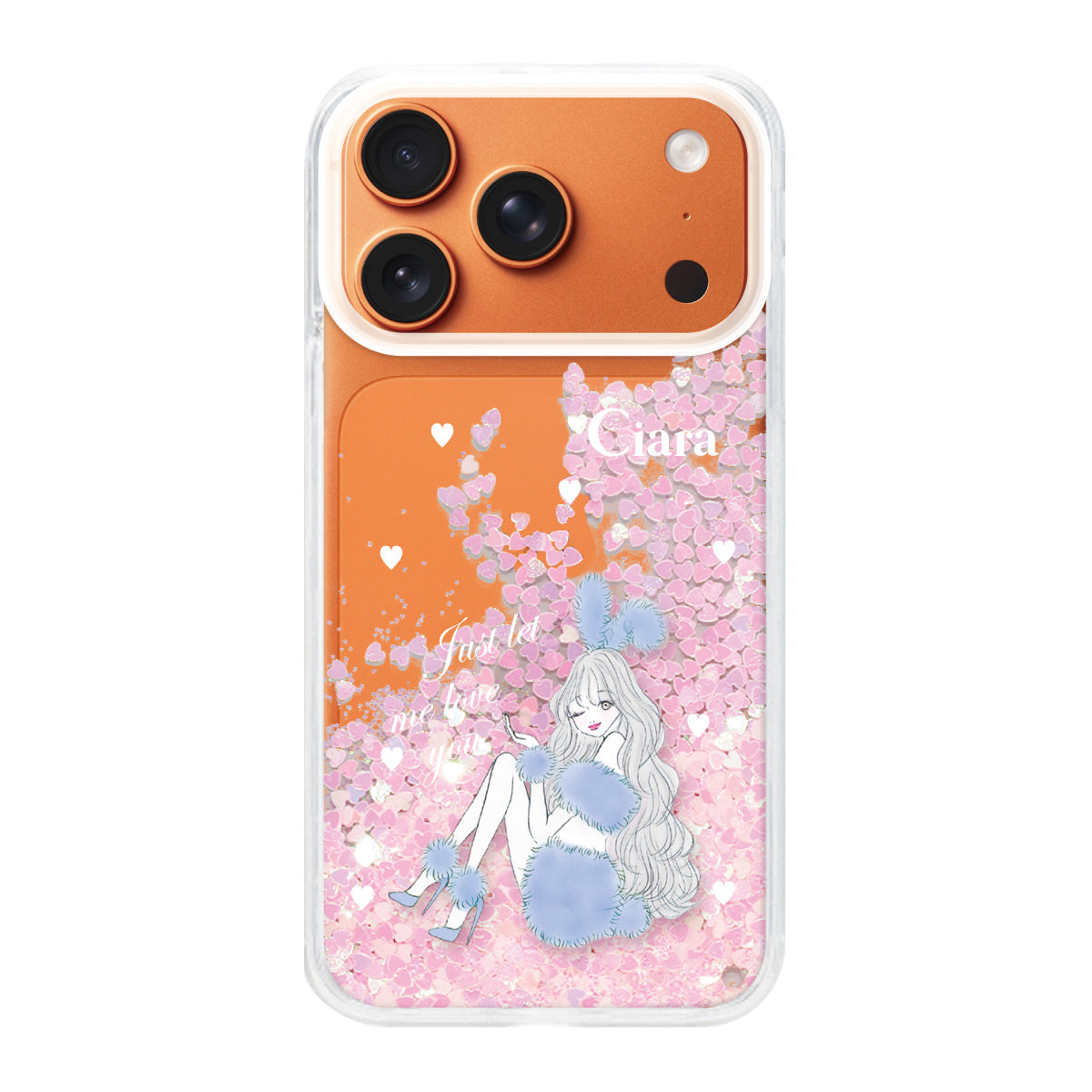 iPhone17ProMax グリッター オイルクリアケース ブルーバニー ピンク