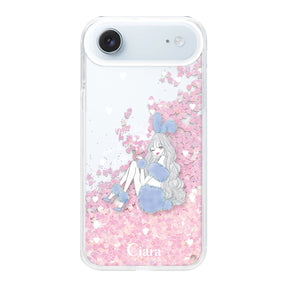 iPhoneAir グリッター オイルクリアケース ブルーバニー ピンク