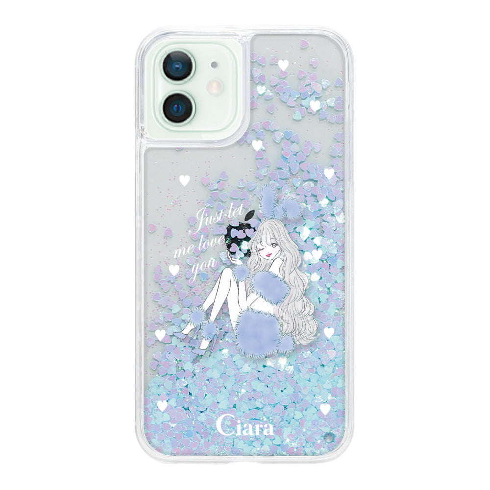 iPhone12mini グリッター オイルクリアケース ブルーバニー ブルー