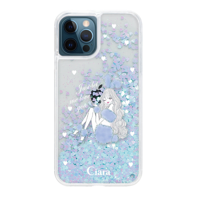 iPhoneケース グリッター オイルクリアケース ブルーバニー