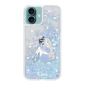 iPhone16Plus グリッター オイルクリアケース ブルーバニー ブルー