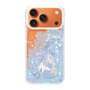iPhone17ProMax グリッター オイルクリアケース ブルーバニー ブルー