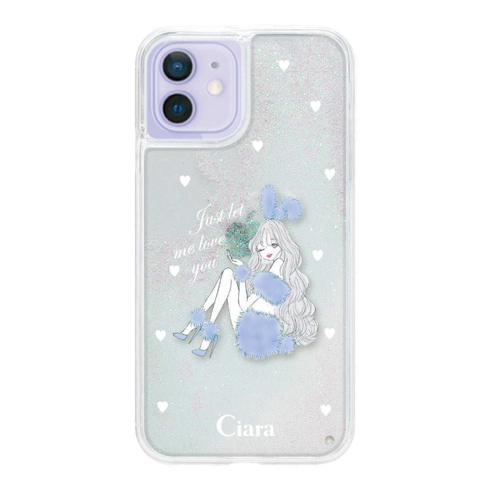 名入れ♡キラキラユニコーン✨リボンチャーム✨ブルーパープル系♡iPhoneケース iPhoneケース】 グリッター BLUE BUNNY(ブルーバニー) | スマホケース