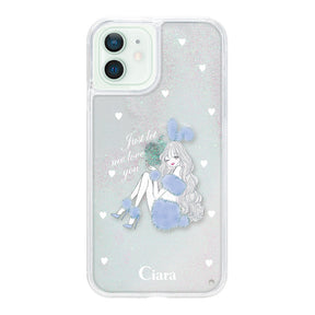 iPhone12mini グリッター オイルクリアケース ブルーバニー ホワイト