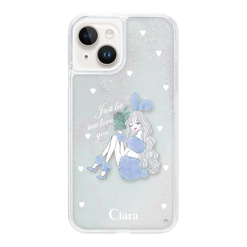 iPhoneケース グリッター オイルクリアケース ブルーバニー