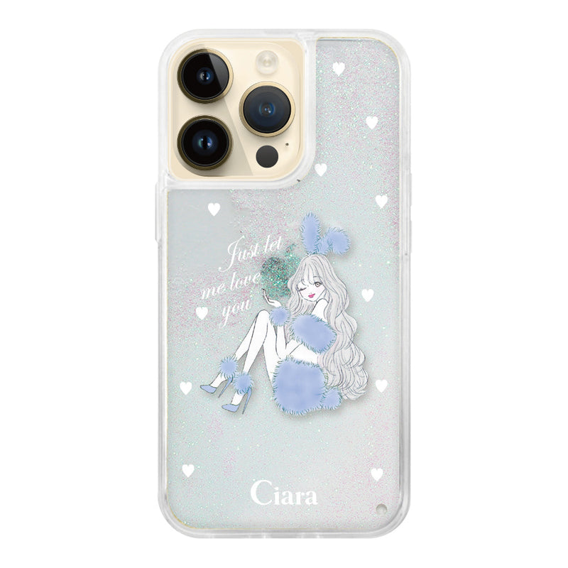 iPhoneケース グリッター オイルクリアケース ブルーバニー