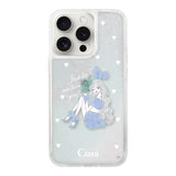 iPhone15ProMax グリッター オイルクリアケース ブルーバニー ホワイト