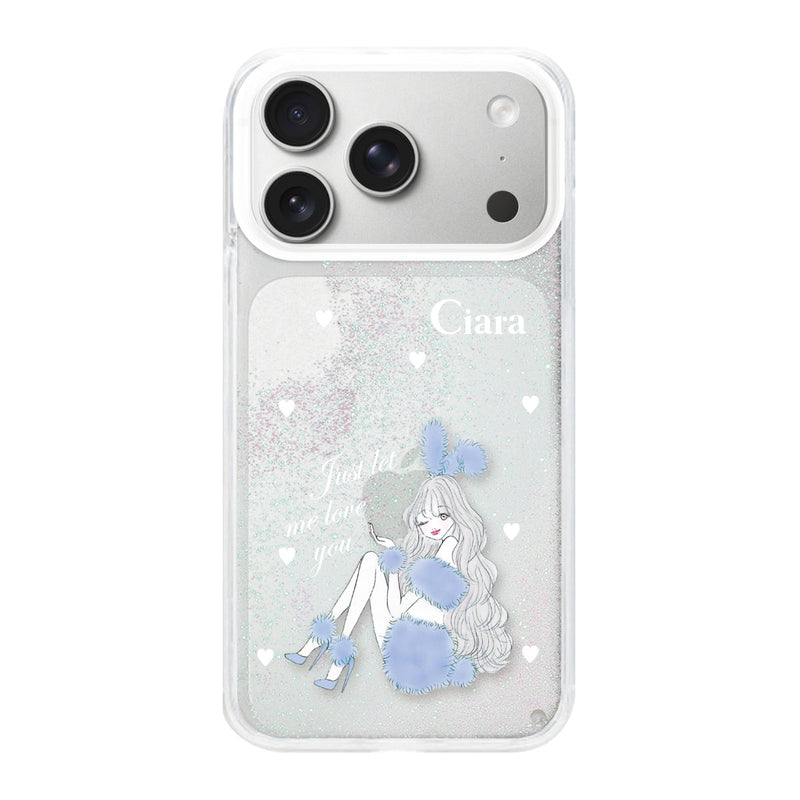 iPhoneケース グリッター オイルクリアケース ブルーバニー