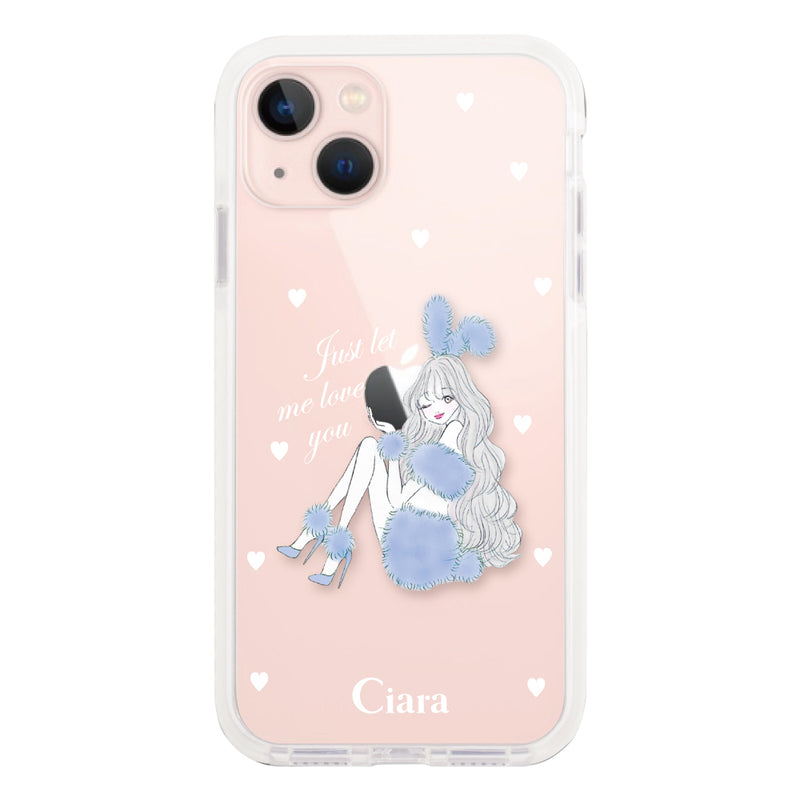iPhoneケース クッションバンパー 耐衝撃クリアケース ブルーバニー