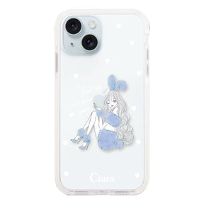 iPhone15Plus クッションバンパー 耐衝撃クリアケース ブルーバニー ブルー