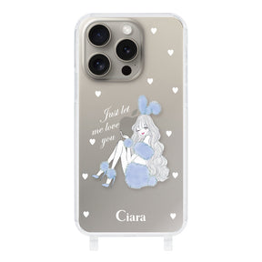iPhone15Pro ストラップクリアケース ブルーバニー クリア