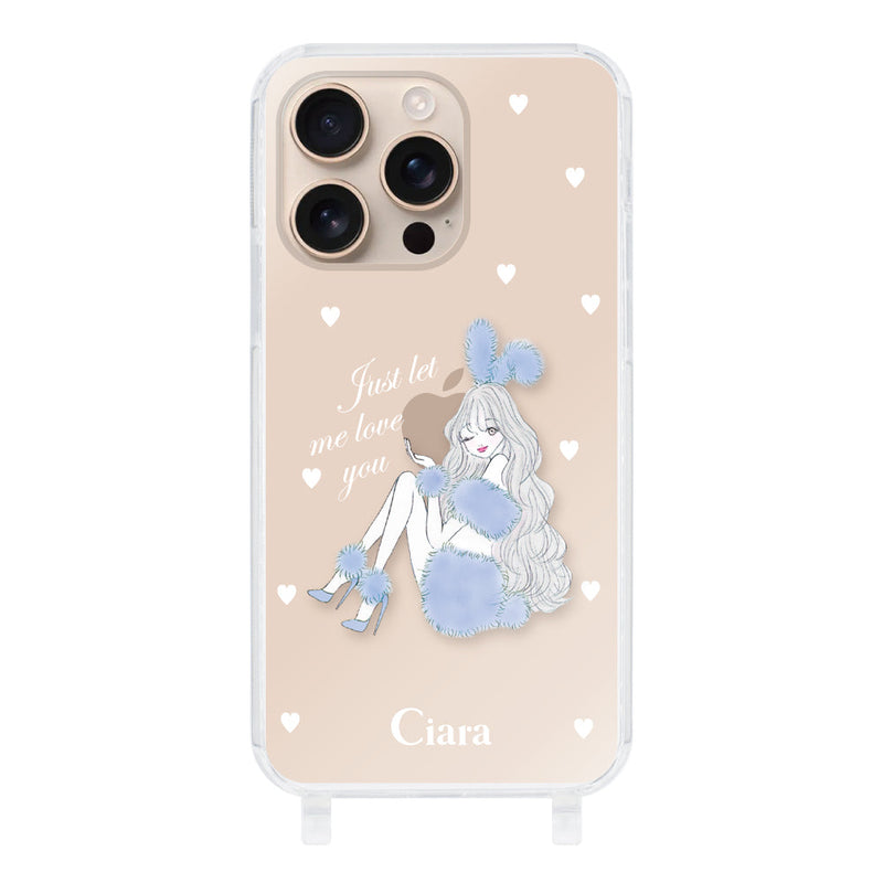 iPhoneケース  ストラップクリアケース ブルーバニー