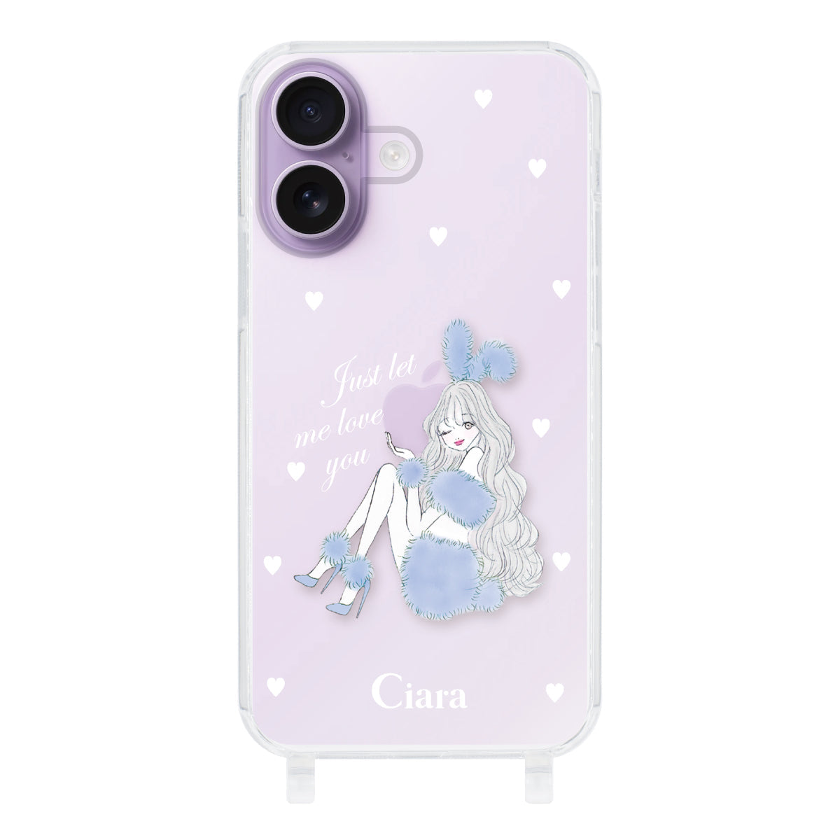 iPhone17 ストラップクリアケース ブルーバニー クリア