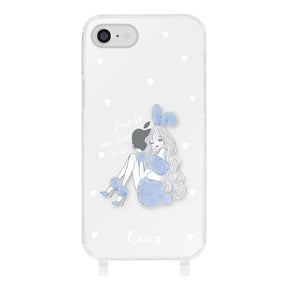 iPhone7/8 ストラップクリアケース ブルーバニー クリア