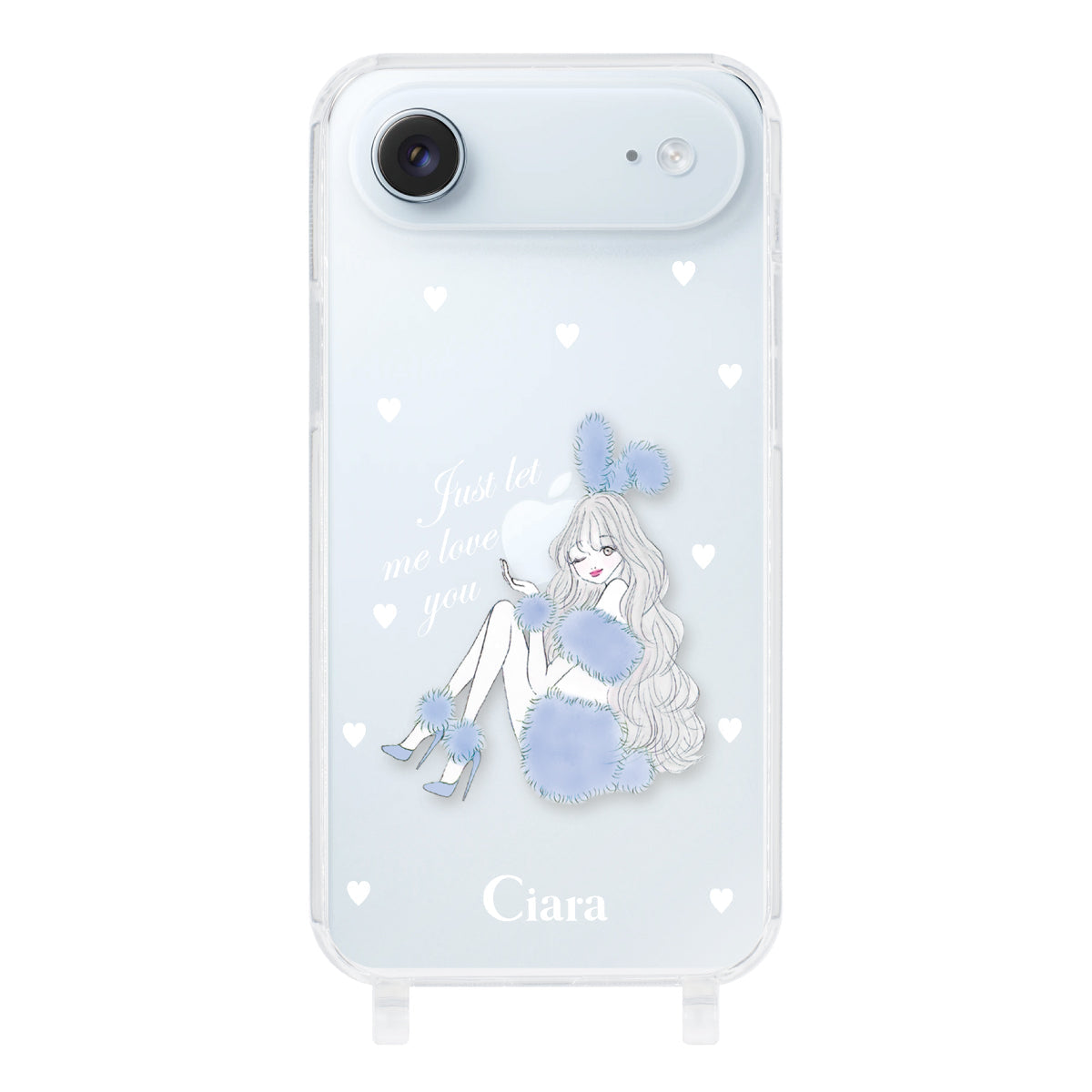 iPhoneAir ストラップクリアケース ブルーバニー クリア