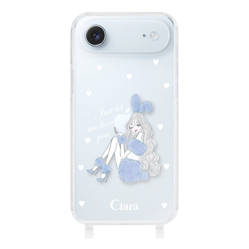 iPhoneケース  ストラップクリアケース ブルーバニー