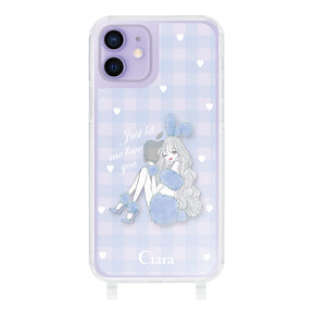 iPhone12/12Pro ストラップクリアケース ブルーバニー ブルーチェック