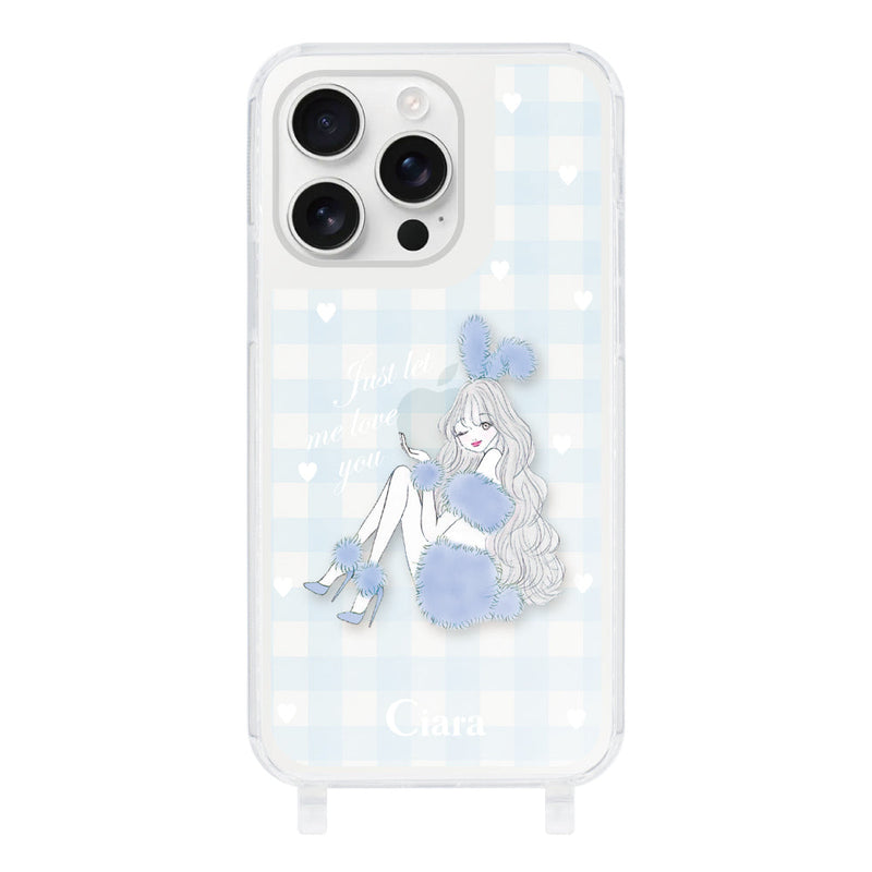 iPhoneケース  ストラップクリアケース ブルーバニー
