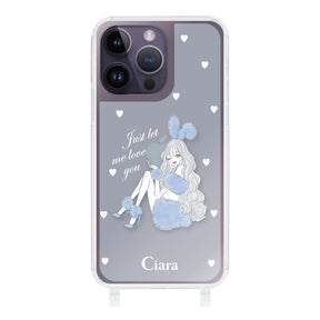 iPhone14ProMax ストラップクリアケース ブルーバニー ブルー