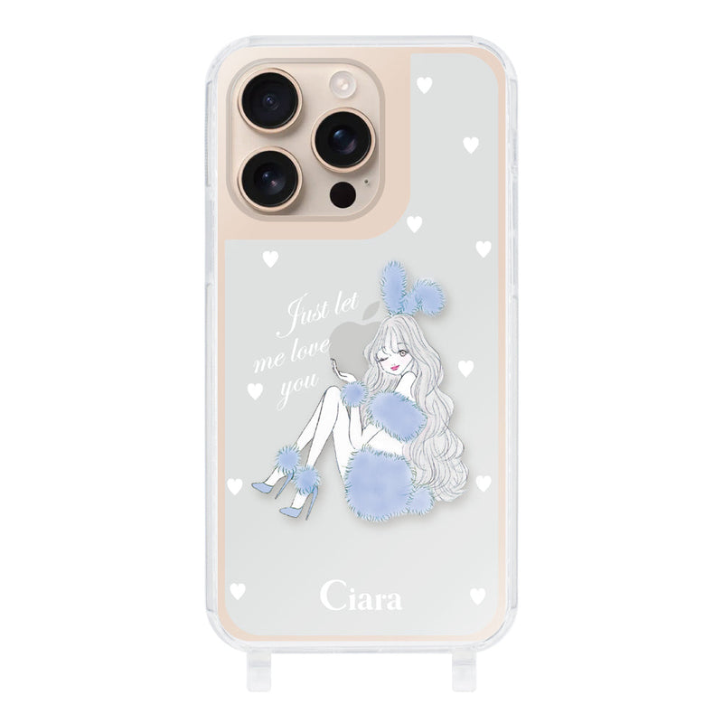 iPhoneケース  ストラップクリアケース ブルーバニー