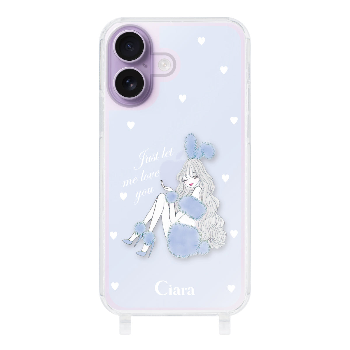 iPhone17 ストラップクリアケース ブルーバニー ブルー