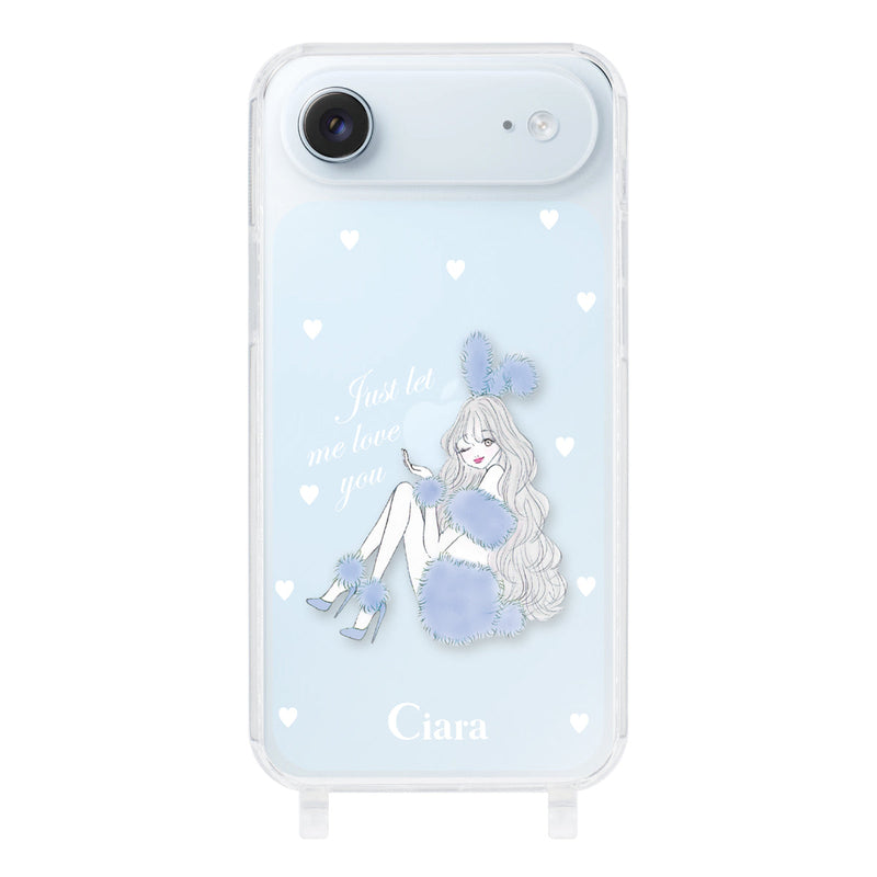iPhoneケース  ストラップクリアケース ブルーバニー