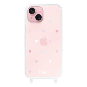 iPhone15 ストラップクリアケース パステルハート パステル