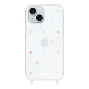 iPhone15Plus ストラップクリアケース パステルハート パステル