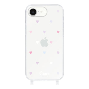 iPhone16e ストラップクリアケース パステルハート パステル