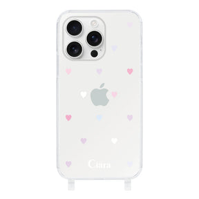 iPhone16ProMax ストラップクリアケース パステルハート パステル