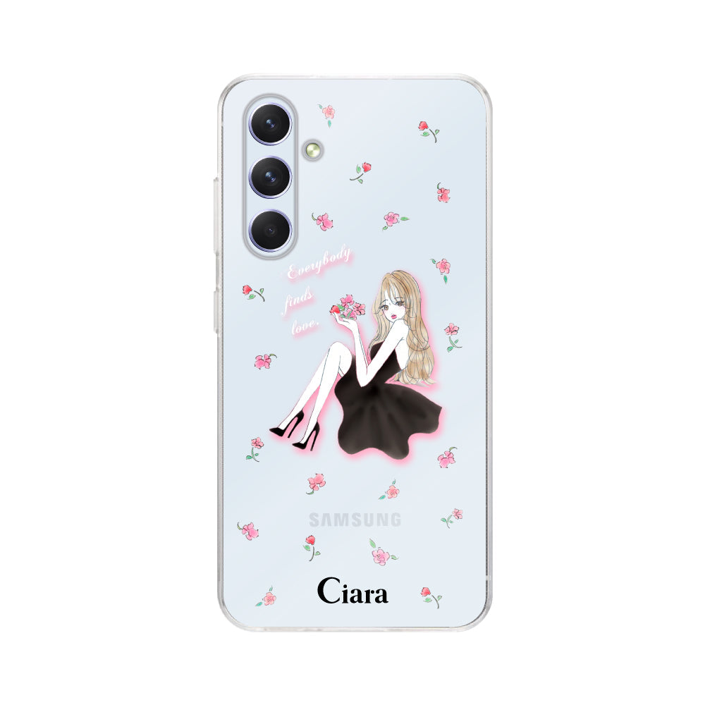 Galaxyケース】 クリア LAVENDER BLACK GIRL(ラベンダーブラックガール