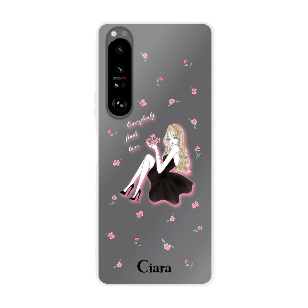 Xperia1Ⅲケース クリアケース ラベンダーブラックガール クリア