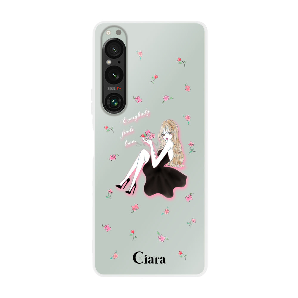 Xperia1Ⅳケース クリアケース ラベンダーブラックガール クリア