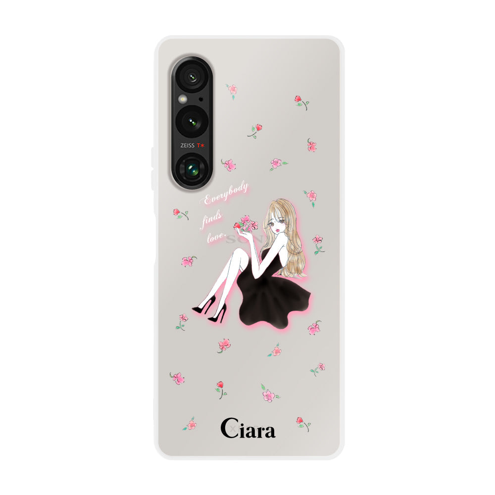 Xperia1Ⅴケース クリアケース ラベンダーブラックガール クリア